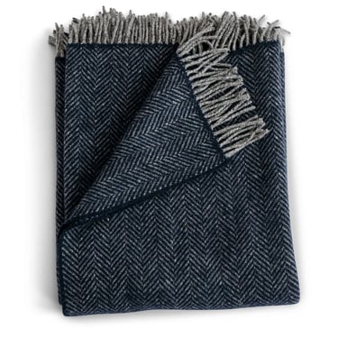 Evangeline Linens | Merino Cashmere Herringbone Throw | Midnight Blue