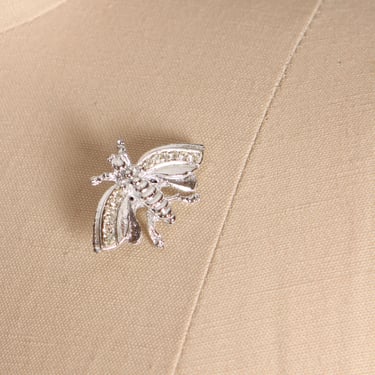 1950s Novelty Silvertone Metal Rhinestone Bumblebee Moth Bug Brooch 