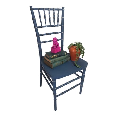 Vintage Blue & Gold Faux Bamboo Accent Chiavari/Tiffany Chair | Chinoiserie | Coastal Beach House | Boho Chic Functional Décor 