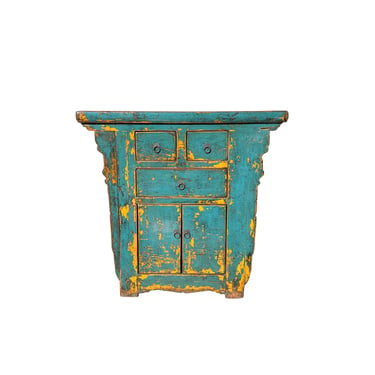 Vintage Distressed Turquoise Marks Credenza Side Table Cabinet ws4428E 