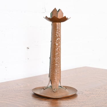 Antique Stickley Style Arts & Crafts Hammered Copper Candlestick, Circa 1900