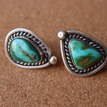 Turquoise EARRINGS / Vintage Southwest Jewelry / Clip On Sterling Earrings 