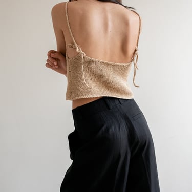 Open Back Top, Hand Knit Boatneck, Low Back Knit Tank, Backless Blouse, Adjustable Ties, Summer Cotton Top — The Sleek Knit Top 