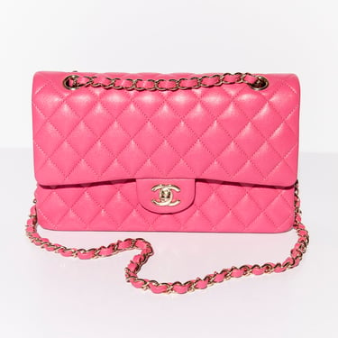 CHANEL 2019 Pink Medium Classic Double Flap Caviar with Gold Hardware #4PF07T