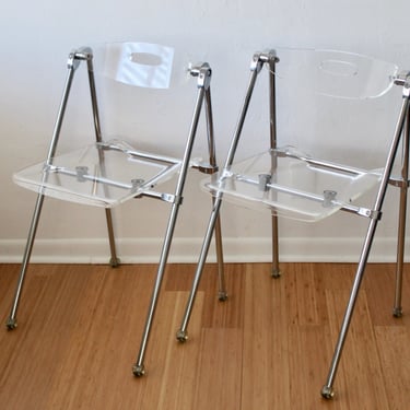 Giancarlo Piretti for Castelli Vintage Mid-Century Modern Lucite Folding Chairs-a pair 