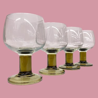 Vintage Luminarc Wine Glasses Retro 1970s Contemporary + Verrerie D'Arques + Scandia + Clear Tops + Smokey Stems + Set of 4 + Bar + France 