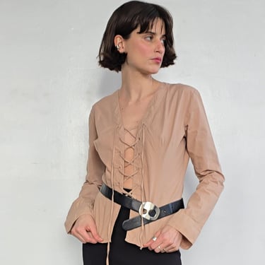 Peach Lace Up Cotton Blouse (M)