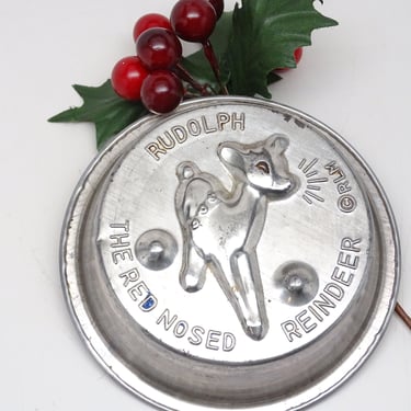 Vintage 1950's Rudolph the Red Nosed Reindeer Mold by RLM, Antique Retro MCM Christmas Tin 