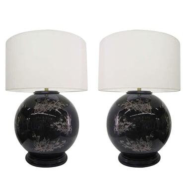 Mid-Century Glass Japanese Style Table Lamps, A Pair