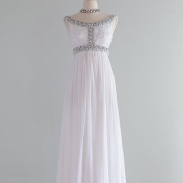Vintage 1960's Ice Princess Chiffon Evening Gown With Crystals / Xs