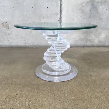 Lucite Spiral Side Table With Glass Top