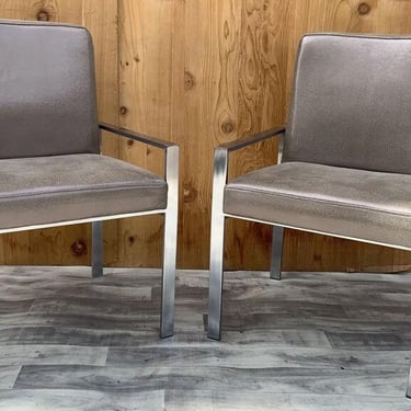 Mid Century Modern Harvey Probber Style Aluminum Armchairs Newly Upholstered in Holly Hunt “Dewpoint Stingray” Leather- Pair