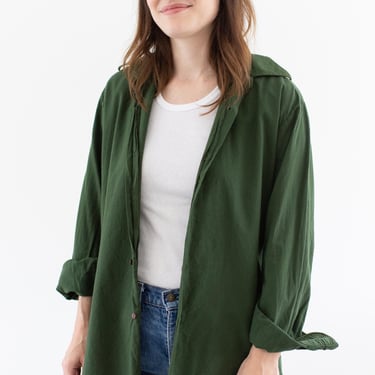 The Vintner Tunic in Forest Green | Vintage Overdye Button Up Shirt | Cotton Simple Blouse | S M L | 