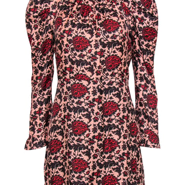 Sandro - Pink, Black &amp; Red Paisley Print Puff Sleeve Dress Sz 6