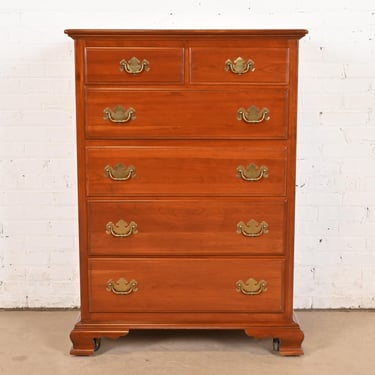 Ethan Allen Early American Solid Cherry Wood Six-Drawer Highboy Dresser