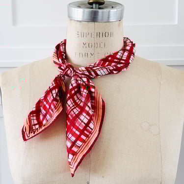Vintage Scarf Vera Red Plaid Neckerchief 1970's Square Scarf Hair Tie for Handbag Purse Scarf for Neck Vintage Fashion 70 Scarf Retro Style 