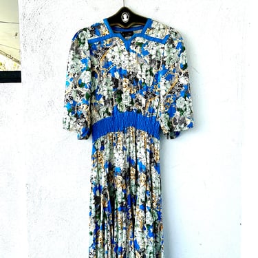 Vintage Diane Fréis Silk Dress 1980s 1990s Baroque Gold Chain Floral Dress 