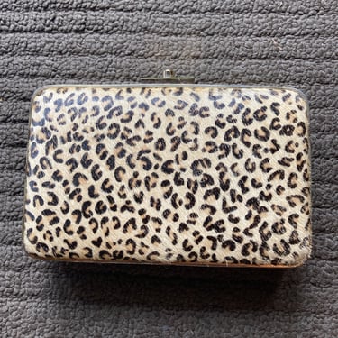 Vintage Calf Hair leopard print 50” Gold Chain Evening Purse~ Designer J. McLaughlin~ Spotted Animal Print Clutch or Shoulder Bag 