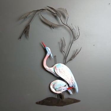 Large Ceramic Héron or crane bird wall sculpture, 1970s - vintage wall decor - vintage home decor - wall sculpture 