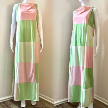 Nightgown Colorblock Retro 1970’s Pink and Green 