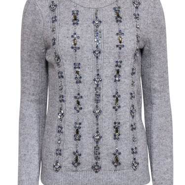 Tory Burch - Grey Knit Sweater w/ Rhinestone & Blue Gem Embellishments Sz S