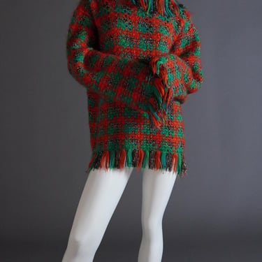 F/W 1993 Yves Saint Laurent Rive Gauche runway oversized knit with funnel collar and fringe 