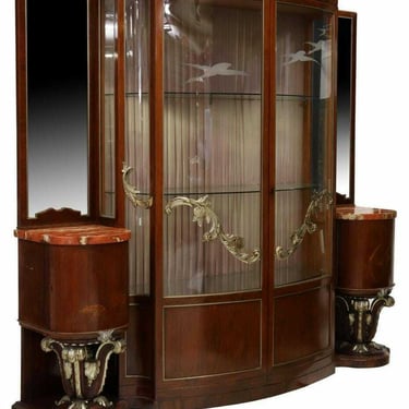 Cabinet, Display Curio, Italian Vintage Rosewood Marquetry With Vitrine Sides!!