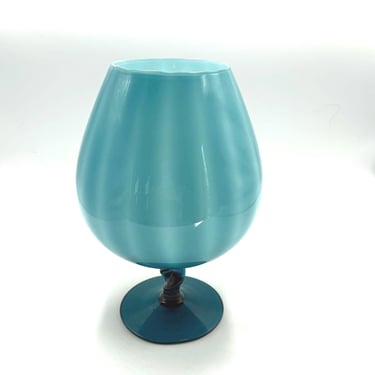 Vintage MCM Empoli Cased Turquoise Blue Glass Vase, Brandy Snifter, Mid Century 60s Italian Glassware, Made in Italy 