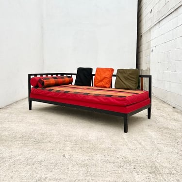 Wood Slat 1960s Red Striped Day Bed
