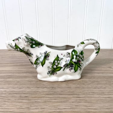 Heron Cross Pottery lily of the valley cow creamer - vintage Staffordshire pottery 