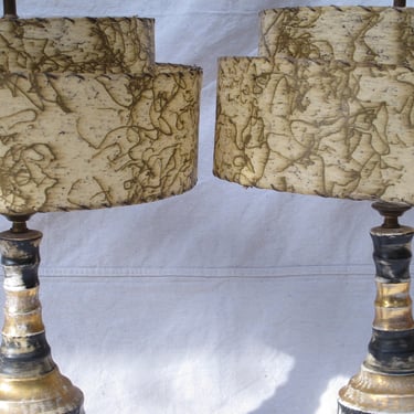 PAIR Hollywood Regency Table Lamps Mid Century Gold Lamps Two Tier Shade Art Deco Lamps 1940's Table Lamp Retro Lamps 