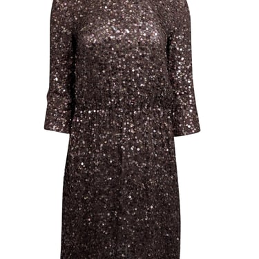 Alice &amp; Olivia - Brown Fit &amp; Flare Dress w/ Bronze Sequins Sz S