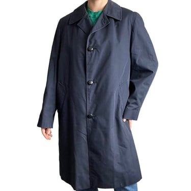 Vintage Aquascutum Mens Navy Blue Wool Plaid Lined Rain Trench Coat Sz L 