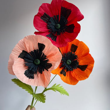 Crepe Paper Oriental Poppy -- Paper Flowers for Home Decor or Weddings 