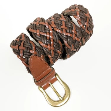 VINTAGE 90s Brown Leather Braided Belt With Solid | Black  display picture 1