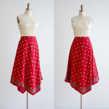 Ralph Lauren skirt 90s y2k vintage red calico floral asymmetrical kerchief hem prairie boho skirt 