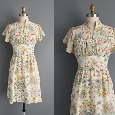 1970s vintage dress | Trolley Car Butterfly Print Dress | Medium | 
