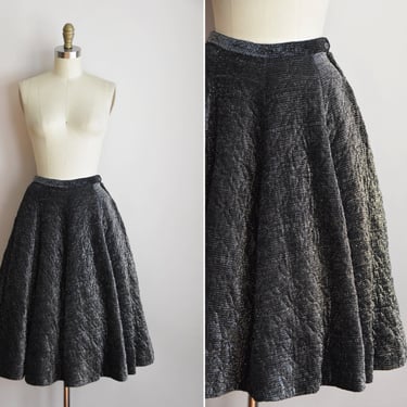 50s Moonlight Glimmer skirt / vintage 1950s lurex skirt/ Lee Mar quilted full skirt 
