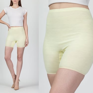 Vintage Yellow Ribbed Knit Knickers - Extra Small | 70s 80s Retro Stretchy High Waisted Bloomers 