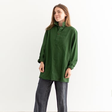 Vintage Forest Green Popover Tunic Shirt | Pullover | Cotton Henley | M L XL | GP011 
