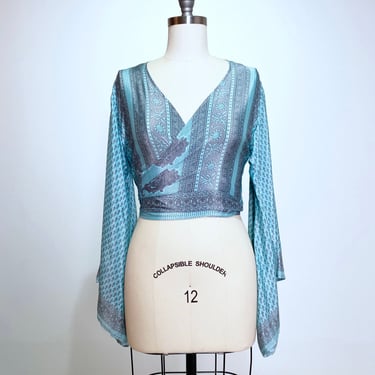 Bell Sleeve Sari Crop in Sky Gazing