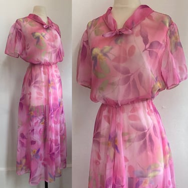 Pretty Vintage SHEER FLORAL CHIFFON Fit Flare Dress 