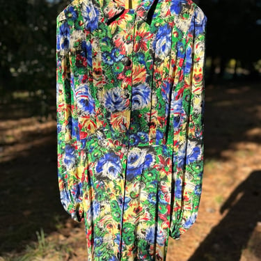 Breathtaking 1940s Rayon Crepe Floral Lounging Robe with Belt Incredible Vintage 36 Bust Made in Britain 