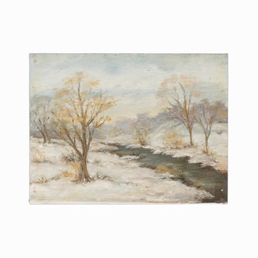 Vintage Landscape Oil Painting Winter Scene 
