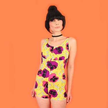 Vintage 1960s Early 70’s Psychedelic Bodysuit // Flower Power Allover Print // Leotard Top MOD Hippie XS Small 