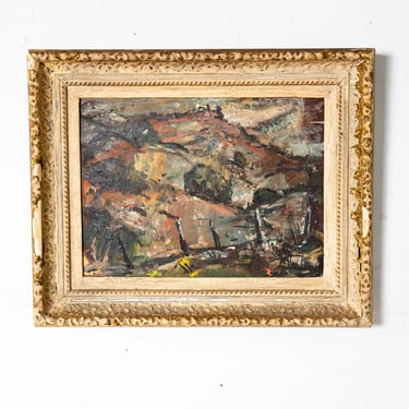 Mid Century Modern Oil Painting Landscape Original Art Abstract Brown Black Mcm