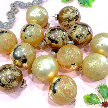 VINTAGE: 13pcs - Mercury Glass Ball Ornaments - Holiday Glass Bulbs 