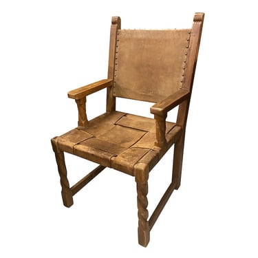 Wood & Woven Leather Chair, Belgium, 1940’s (Four Available)