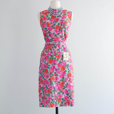 Fabulous NOS Early 1960's Don Loper Floral Lace Cocktail Dress / Extra Small-Small