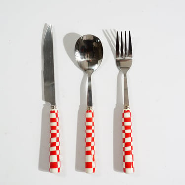 Red Checked Handled Flatware S/3 